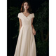 
Chuangjingyi chose white certificate registration engagement small evening dress for women's banquet adult ceremony French host satin birthday long white M