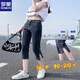 Romon (Romon) Ice Seide Baumwolle und Leinengeschnittene Hosen für Frauen Sommer-Denim-Saison 2025 Neue hohe Taille, um ein kleines und fettes Mädchen mit Big Slit 6189 Blue XL zu machen, empfohlen 115-130jin [Jin gleich 0,5 kg]