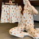 Pajama de primavera y verano de Hanrui para mujeres seda de seda de leche de dibujos animados de tres piezas ropa casera 14118 170 m