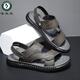Holzspecker Herrenschuhen Sommer 2025 Neue Sandalen Herrenleder lässig Outdoor Outdoor Outdoor Outdoor Sohle Wear-Resistant Langable und Anti Slip 9715 Black Upgrade 42