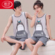
LangSha Summer Sleeveless Vest Shorts Couple Pajamas Female Teen Pure Cotton Men Adding Fat Plus Large Size Loose Home Suit WJ9856 Ya Vest Set M Women 80-95 Jin [Jin equals 0.5 kg]
