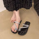 Guadi French slippers for women wearing summer toe sandals with skirts, super beautiful 2025 new fashionable and versatile beach sandals Rhinestone-6626-Black 36-37 [only one size smaller]
