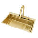 Ye Yu Golden Kitchen Sink Luxury 304 Rainfall Waterfall Kitchen Wash Basin Large Single Slot Golden Thickened Handmade Basin 68*45 Standard Package A