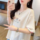 AEMAPE夏装女装刺绣白色短袖T恤女2025新款夏季小个子上衣夏天衣服 KM9277-蓝色 M 建议80-110斤