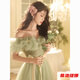 Tilotina one-shoulder evening dress high-end light luxury niche elegant and grand banquet performance graduation adult ceremony dress female green S