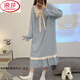 
LangSha (LangSha) bow sweet nightgown for women in spring, autumn, winter and summer long-sleeved thin cotton 2025 new large-size pajamas for women home clothes 16863 green eyes [without chest pad] M 160