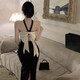 
Plain brocade halter neck sling dress for women pure desire style design dress long skirt spring and summer waist-hugging slim princess skirt halter neck bow slim slit skirt [S]