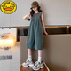 
G.DUCKKIDS Little Yellow Duck Girls Set Summer Thin Style Soft Denim Overalls Medium Large Children's Fashionable Strap Shorts Trendy Single Vest 170 Default Size 3