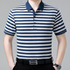 Neues Mulberry Seiden kurzärmeligte T-Shirt für Männer Sommer mittleren Alters und älteren Daddy tragen dünnes, Streifenpolo-Hemd mit Streifen, Blau S 165/105
