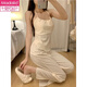 Modal Pyjamas für Frauen im Frühling und Herbst reines Baumwoll 2025 neuer reiner und sexy Stil mit Brustpolsterbauchbaucher kleiner Weste-Aprikosenfarbe Drei-teiliger Set 701 [Aprikosenfarbe] Kleine Weste mit Brust m