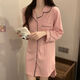 COLORFUL GEMS bean paste color pajamas for women new long-sleeved nightgowns for home clothes spring, summer and autumn boyfriend style 681# bean paste color shirt skirt 175 L (95-110Jin[Jin equals 0.5 kg])
