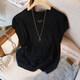 Seda Cypress Sweater Short Knit 2025 Summer Nuevo metal de cuello redondo simple para mujeres