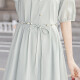 
Silk Cypress V-neck Dress 2025 Summer New Women's Waist Lace Ties Gentle Sweet and Fashionable Mid-length Skirt