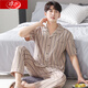 Langsha pajamas men's summer pure cotton short-sleeved trousers men's thin middle-aged dad's large-size summer home clothing 692 3XL (185 size) recommended height of about 185,