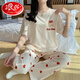 浪莎（LangSha）女士睡衣夏款纯棉2025年新款简约短袖长裤卡通家居服套装春夏外穿 6625红心熊 L