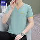 Romon V-Ausschnitt Kurzärärmelte T-Shirt für Männer Sommer V-Ausschnitt V-Ausschnitt mit V-Ausschnitt aus dem weißen Basis-Top Pfirsichkragen Außen T-Shirt Weiß Q693 Schöner neuer Stil l Gewicht 1220
