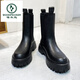Pecker En cuir chaussures Martin Boots masculin printemps et automne Nouveau homme à mi-haut haut de chaussures en cuir bottes de travail de style coréen British Style Boots en cuir courte 3522 noir 42