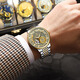 Pydaga Switzerland Neue Männer vollautomatische mechanische Uhr Tourbillon Multifunktion Luminous Business Water of Watch Watch Men's Watch 1416 Goldgrau-Stahlgürtel Modell 42mm