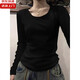 U-neck Feste Farbe Baumwollbasis Hemd mit Frühlings- und Herbst-Schlank-Schulter-Langarm-T-Shirt für Frauenbasis Top Kjy# K702# Kjy# K702# Rice Grey M [90-100jin [Jin gleich 0,5 kg]]]