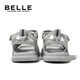 Belle Children's Shoes Girls Sandals 2025 Summer New Children's Open-Toe Beach Shoes Soft Sole Casual Sports Sandals for Middle and Large Children Silver 26 Foot Length 15.8-16.4cm