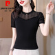 Pierre Cardin Mesh Bottoming Shirt Women's Short-Sleeved T-Shirt Women's 2025 New Summer Black Mommy Dress Slim-fitting Lace Top Black (Short Sleeve Style) 1390# M