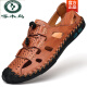 Sandalias de carpintería de carpintería de cuero genuino para hombres zapatos de playa transpirables verano 2025 Nuevos zapatos de agujero hueco de la cabeza al aire libre