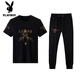 
Playboy high-end summer short-sleeved suit men's mulberry silk screen printed T-shirt fashion Korean style fashion casual sports two-piece set 9227 black 4XL 190