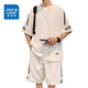 
Jewish sports suit men's summer thin loose trendy ice silk short-sleeved T-shirt men's shorts casual two-piece set men's clothing FKS653 black suit L about 110-130Jin [Jin equals 0.5 kg] can be worn