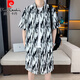 皮尔卡丹（pierre cardin）冰丝短袖衬衫套装男夏薄款海边度假三亚旅游夏威夷沙滩短裤两件套 677灰色套装 M 90-110斤