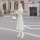 
Silk Cypress V-neck Dress 2025 Summer New Women's Waist Lace Ties Gentle Sweet and Fashionable Mid-length Skirt