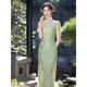 With the European (YIOU) green cheongsam temperament, the new Chinese style new summer college entrance examination dress, young small person 9716 green cheongsam S