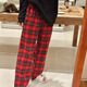 S.SOFEA春秋女睡衣两件套黑红格子家居服 长袖套NY897红小格 170 M(80-100斤)
