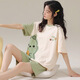 Jingpu Fei Japanese cute cartoon short-sleeved pajamas for women loose summer home clothes set 679 green dinosaur 170 M code [suggested 80-90 Jin [Jin equals 0.5 kg]]