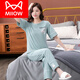 Catman (MiiOW) pajamas for women in summer pure cotton 2025 new short-sleeved trousers home clothing set for thin cotton suits 7374 bean green L 100 120Jin [Jin equals 0.5 kg]