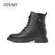 Zhuoshini Martin boots for women winter all-match college style flat mid-heel lace-up short casual boots black 36