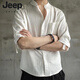 JEEP SPIRIT潮牌2025夏季亚麻七分短袖衬衫男棉麻宽松中国风衬衣休闲长袖T恤 黑色【5009】 M
