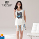 莫代尔夏季新款棉质背心短裤家居服套装女无袖宽松卡通印花休闲睡衣 AG829女 M
