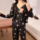 
S.SOFEA spring and summer women's pajamas three-piece set with chest pad lace long-sleeved home clothes for outdoor wear. Three-piece set WX13807 black (with chest pad) 170 M (80-100Jin [Jin equals 0.5 kg])