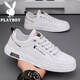 Playboy Herrenschuhe Frühling und Sommer weiche Bodenschuhe Herren echte Leder-Freizeitschuhe Mode weiße Schuhe Nicht rutschende und transparente Playboy 1105 White Grey 44