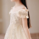 
Omonway children's princess dress evening dress flower children wedding dress girl host piano performance clothing YR-KLS-1792 champagne sleeveless 160