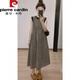 
Pier Cardin American retro plaid vest mid-length skirt for women's temperament, fashionable loose slimming back lace sleeveless dress plaid vest dress 9855 M (100-115Jin[Jin equals 0.5 kg])