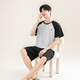 
New step (XINYIBU) 100% cotton men's pajamas short-sleeved shorts thin simple printed middle-aged daddy's home clothing set S5155 blue 3XL