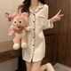 Le Xibei long-sleeved nightgown for women, small home clothes 2025 681# elegant white lapel skirt (version) 175 L (95-110Jin[Jin equals 0.5 kg])