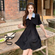 Rongxitu official picture real-price jacket + vest skirt Hepburn style black dress for women summer French temperament suspender skirt cover #829 short two-piece set M