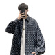 Rongxitu Camisa de ajuste de checkerboard de chaqueta de chaqueta para hombres CARJETA DE NUEVO ESTILO Spring y otoño 684+Mangas cortas blancas+pantalones grises de cuerda grande+collar+calcetines L de calidad más alta que los compañeros