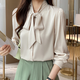 Wanmando European French White White White Femen's Long Bow Chiffon Top Spring y Autumn New Temperament Streamer Base Base White 9276 Modelo XL _115-125Jin [Jin iguala 0.5 kg]