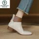 В дятеле кожа короткие ботинки женские одиночные сапоги толстые каблуки Martin Boots British Style Nude Boots Mother Boots 2025 Spring и осень новый стиль Black 38