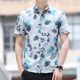 皮尔卡丹（pierre cardin）夏季新款印花短袖衬衫男士潮牌潮流休闲商务衬衣修身帅气男装寸衫 ZY829蓝色 M  【90-105斤】