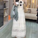 XCFreht French Long Rock Seaside Urlaub White Hosspender Kleider Textur 2025 Frauen Sommerer Anzug Hosenträger Rock + Denim Weste 694# [SET] XL [Vorgeschlagen 120-135jin [Jin gleich 0,5 kg]]