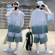 Yaoxuan Boy ärmelloses Anzug Baumwoll modische 2025 neue mittelgroße Kinder Wide Schulter-Gradient Cool Weste Shorts Zweiteiler TZK695 Green [Set] 120 cm